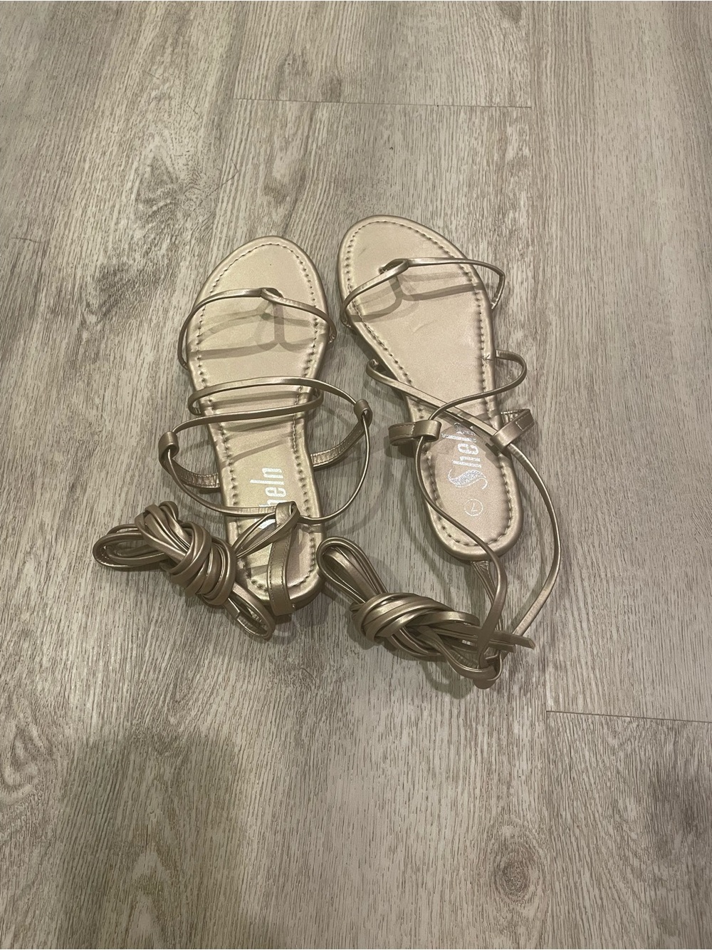 SHEIN Metallic Gold Lace-Up Knot Flat Sandals